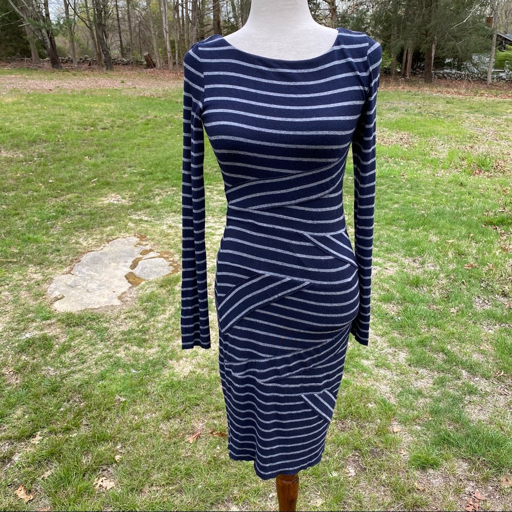 BAILEY 44 DRESS BODY CON BLUE GRAY LONG SLEEVE STRIPE BANDAGE SIZE S